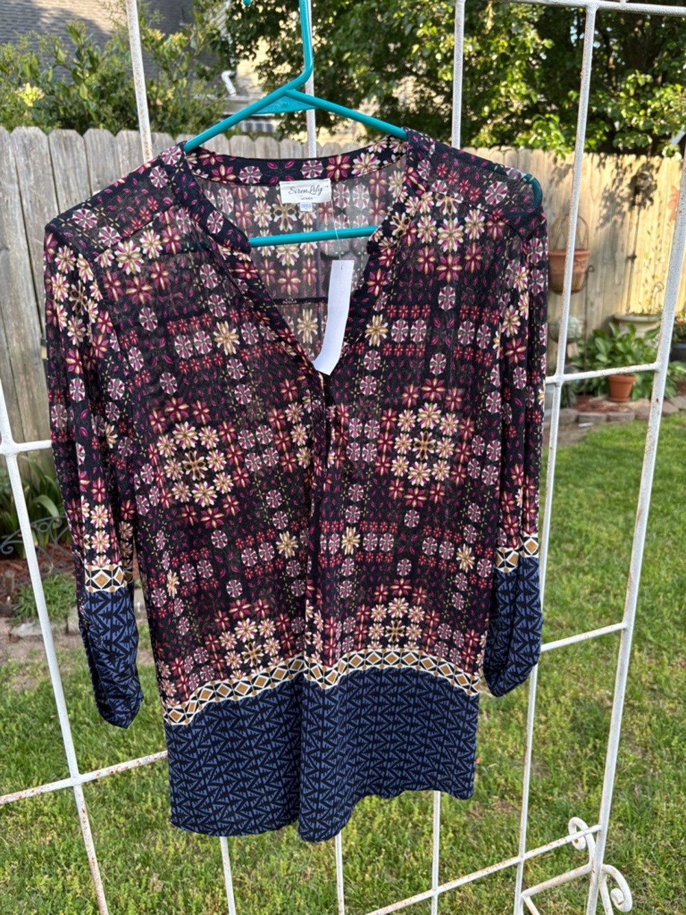 Siren Lily Black Floral & Navy Patterned Tunic